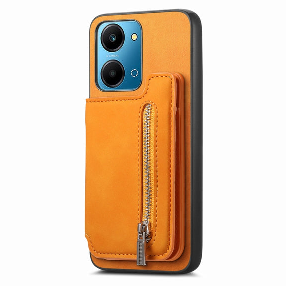 For Honor X7b / Play 8T 5G Retro MagSafe Zipper Wallet Card Bag Back Phone Case(Yellow)