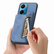 For Honor X7b / Play 8T 5G Retro MagSafe Zipper Wallet Card Bag Back Phone Case(Blue)
