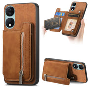 For Honor X7b / Play 8T 5G Retro MagSafe Zipper Wallet Card Bag Back Phone Case(Brown)