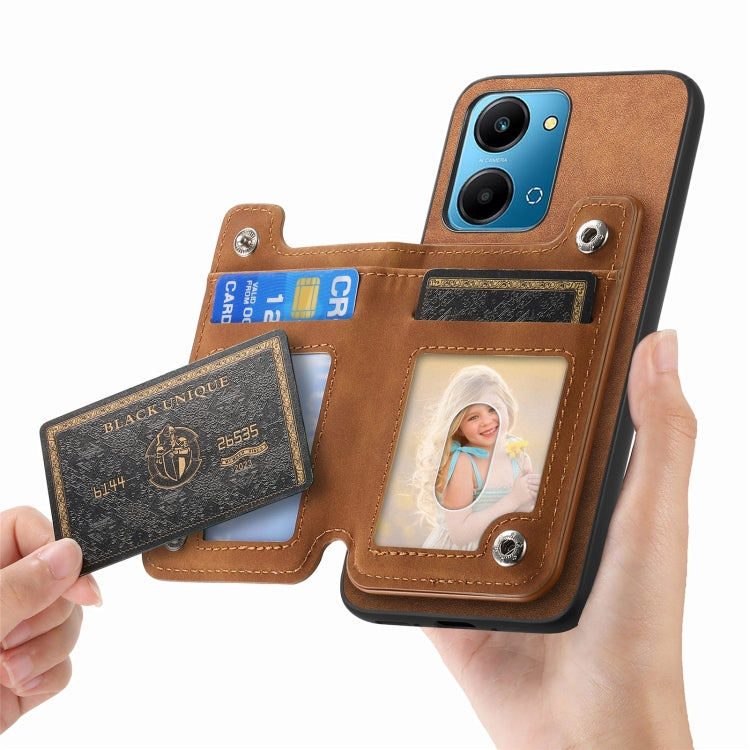 For Honor X7b / Play 8T 5G Retro MagSafe Zipper Wallet Card Bag Back Phone Case(Brown)