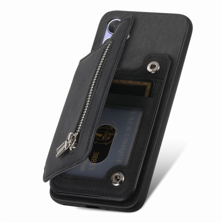 For Honor Play 7T / X7a Retro MagSafe Zipper Wallet Card Bag Back Phone Case(Black)