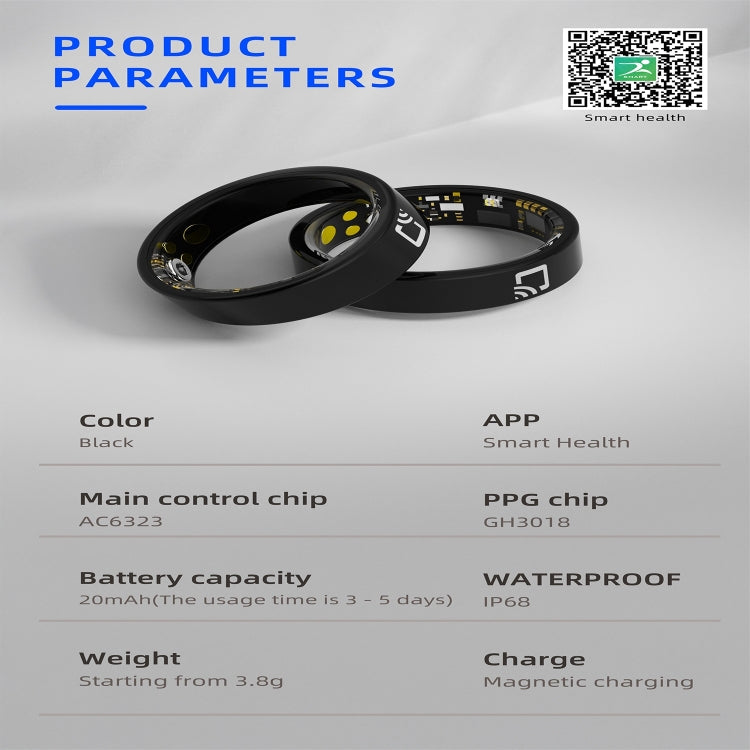 R20 SIZE 10 Smart Ring, Support Heart Rate / Blood Oxygen / Sleep Monitoring / Multiple Sports Modes(Black)