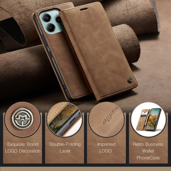 For Redmi Note 14 5G CaseMe 013 Multifunctional Horizontal Flip Leather Phone Case(Brown)