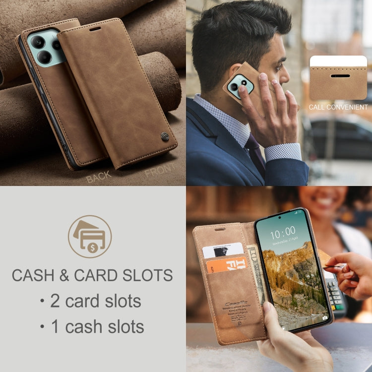For Redmi Note 14 5G CaseMe 013 Multifunctional Horizontal Flip Leather Phone Case(Brown)