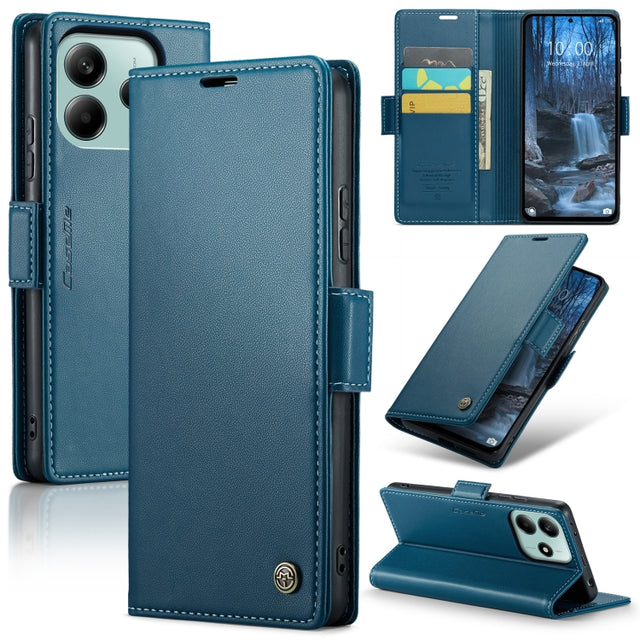 For Redmi Note 14 5G CaseMe 023 Butterfly Buckle Litchi Texture RFID Anti-theft Leather Phone Case(Blue)