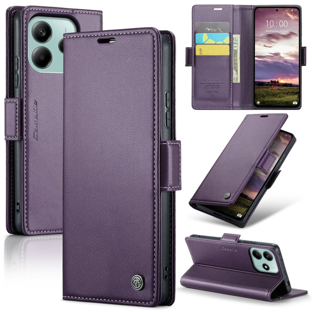 For Redmi Note 14 5G CaseMe 023 Butterfly Buckle Litchi Texture RFID Anti-theft Leather Phone Case(Purple)