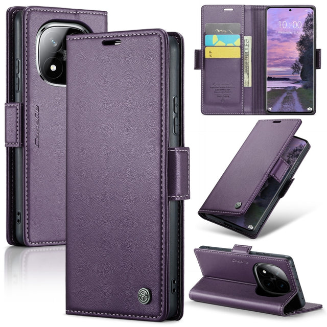 For Redmi Note 14 Pro 5G CaseMe 023 Butterfly Buckle Litchi Texture RFID Anti-theft Leather Phone Case(Purple)