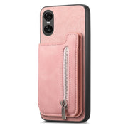 For Sony Xperia 1 V Retro MagSafe Zipper Wallet Card Bag Back Phone Case(Pink)