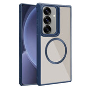 For Samsung Galaxy S25+ 5G Plated CD Texture MagSafe Acrylic Hybrid TPU Phone Case(Blue)