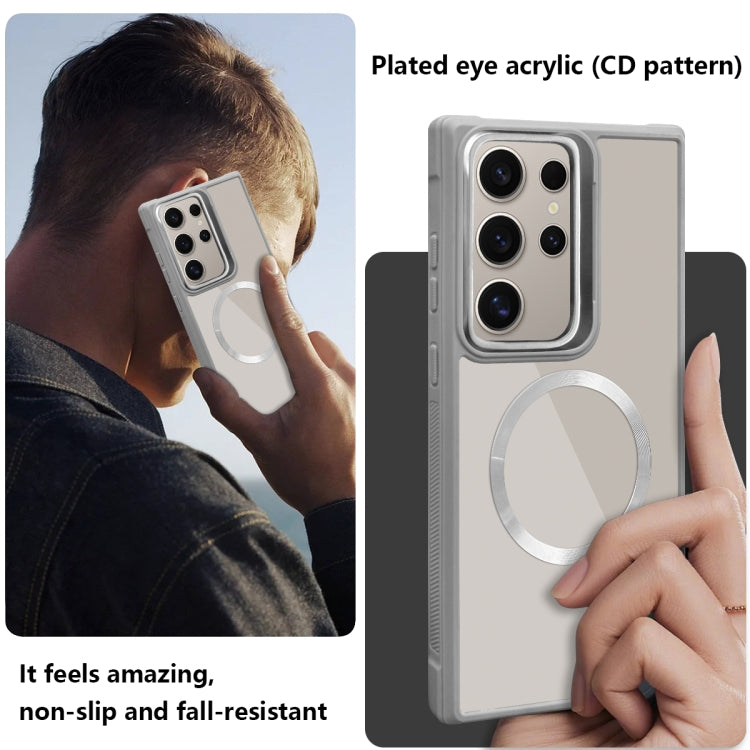 For Samsung Galaxy S25 Ultra 5G Plated CD Texture MagSafe Acrylic Hybrid TPU Phone Case(Blue)