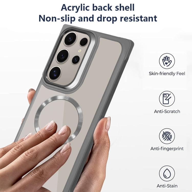 For Samsung Galaxy S25+ 5G Plated CD Texture MagSafe Acrylic Hybrid TPU Phone Case(Gray)