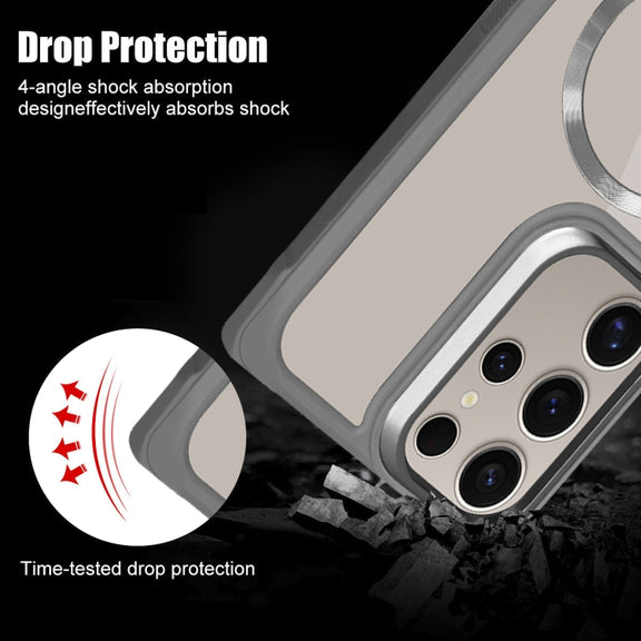 For Samsung Galaxy S25 5G Plated CD Texture MagSafe Acrylic Hybrid TPU Phone Case(Orange)