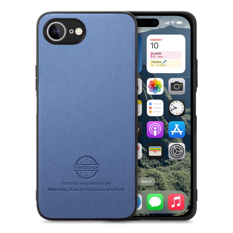 For iPhone 16e Twill Fabric Leather Skin Back Phone Case(Blue)