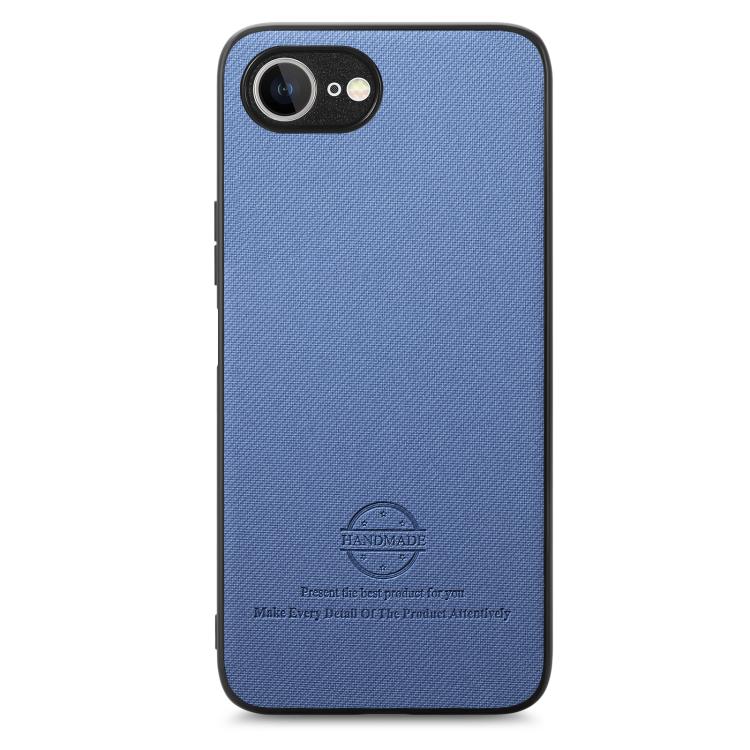 For iPhone 16e Twill Fabric Leather Skin Back Phone Case(Blue)