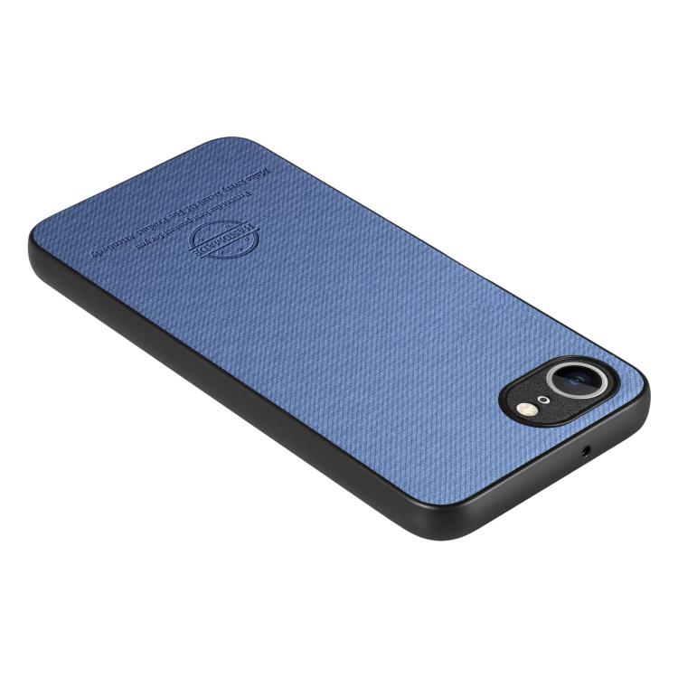 For iPhone 16e Twill Fabric Leather Skin Back Phone Case(Blue)