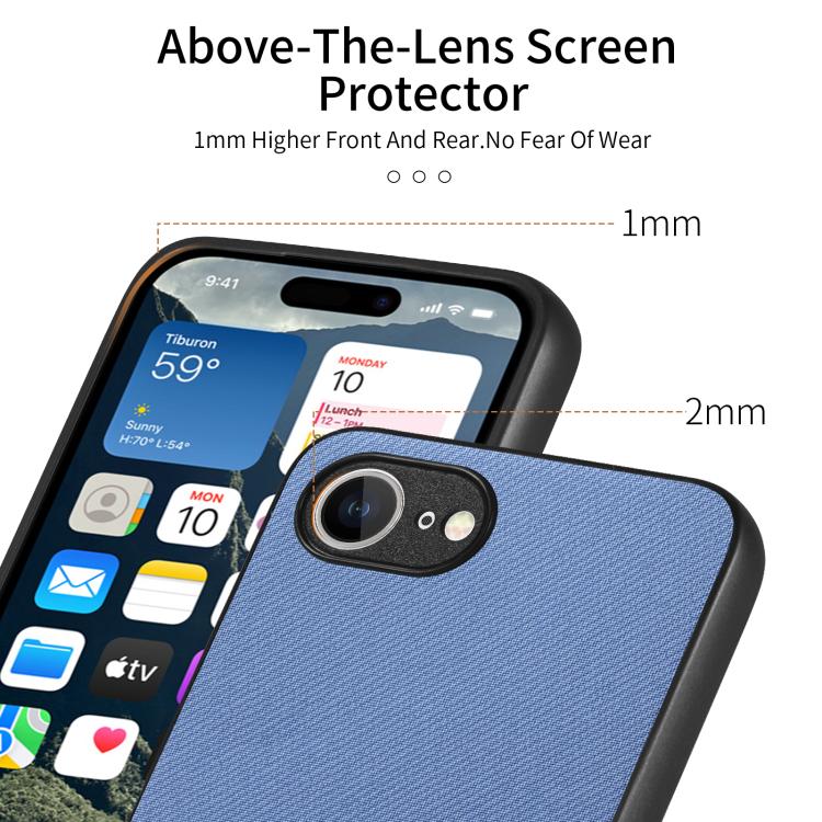 For iPhone 16e Twill Fabric Leather Skin Back Phone Case(Blue)