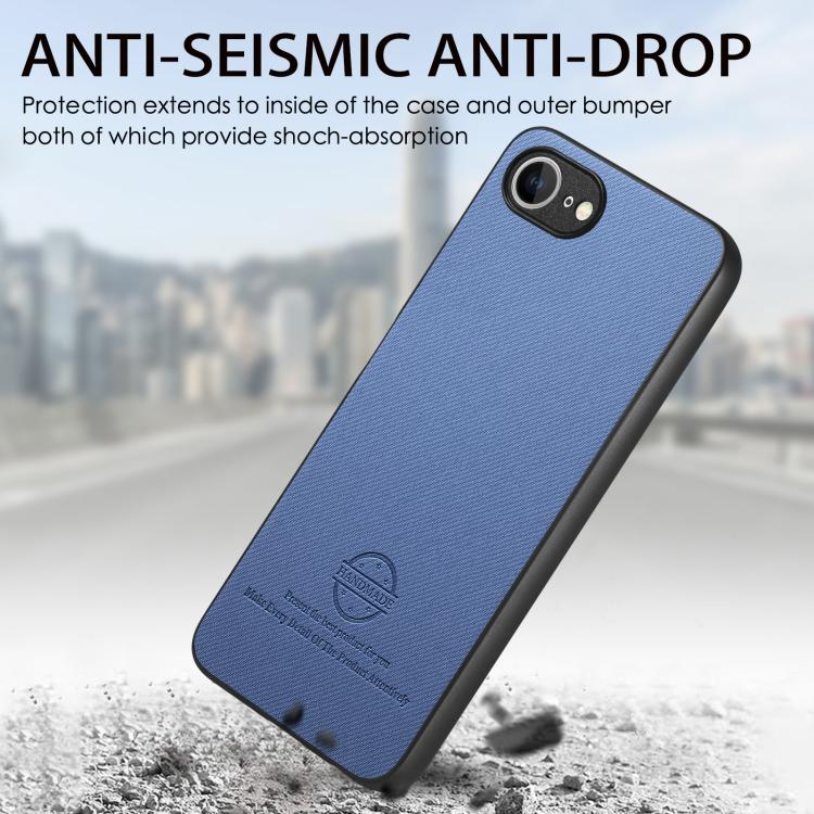 For iPhone 16e Twill Fabric Leather Skin Back Phone Case(Blue)