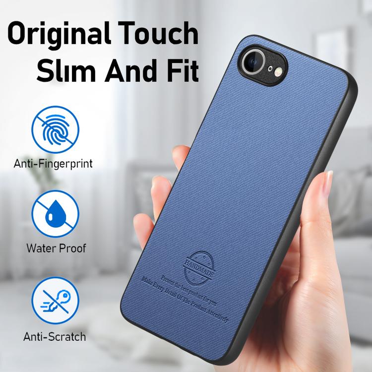 For iPhone 16e Twill Fabric Leather Skin Back Phone Case(Blue)