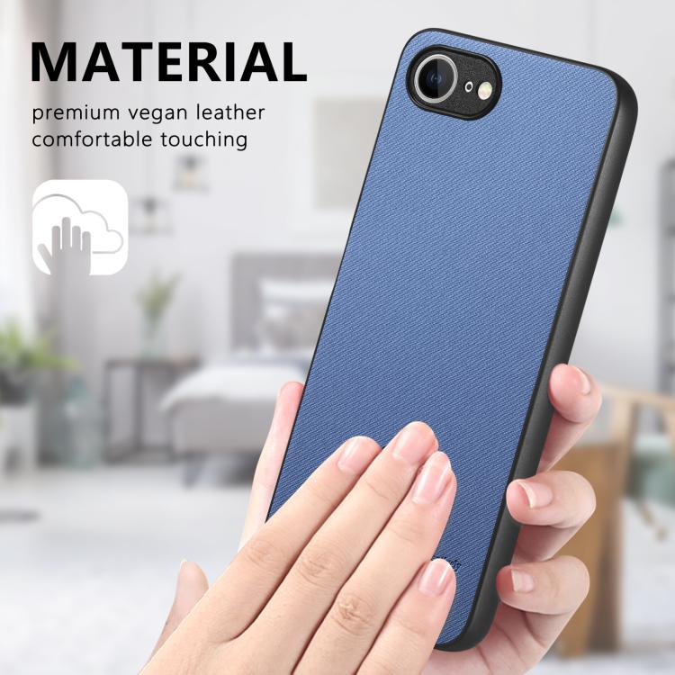 For iPhone 16e Twill Fabric Leather Skin Back Phone Case(Blue)