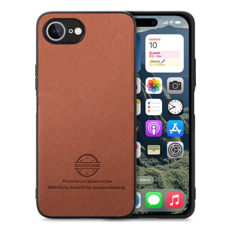 For iPhone 16e Twill Fabric Leather Skin Back Phone Case(Brown)