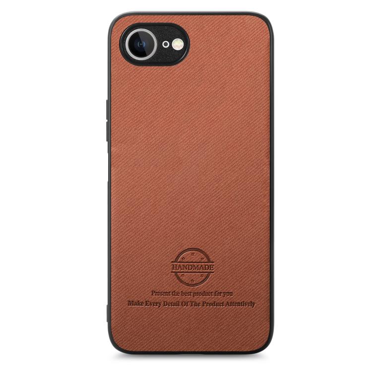 For iPhone 16e Twill Fabric Leather Skin Back Phone Case(Brown)