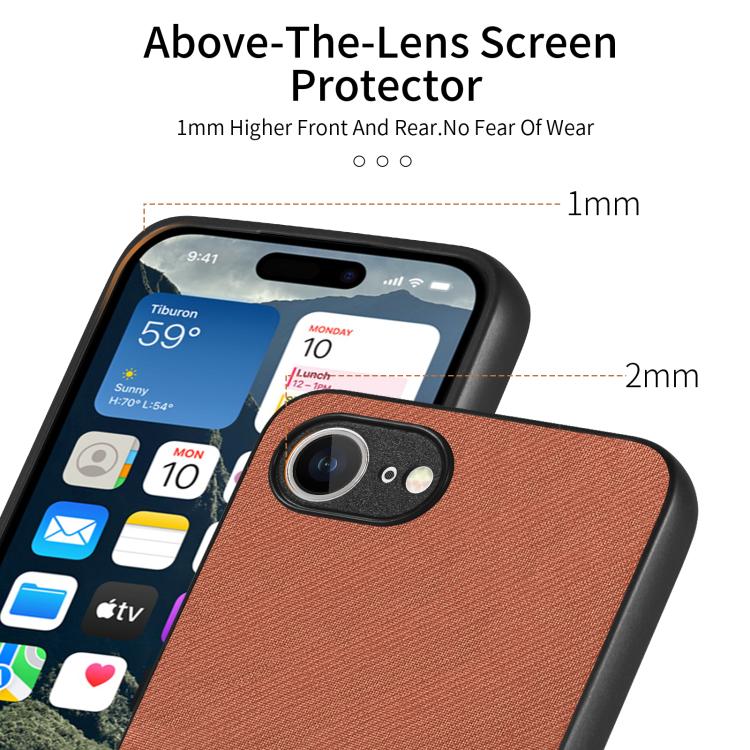 For iPhone 16e Twill Fabric Leather Skin Back Phone Case(Brown)