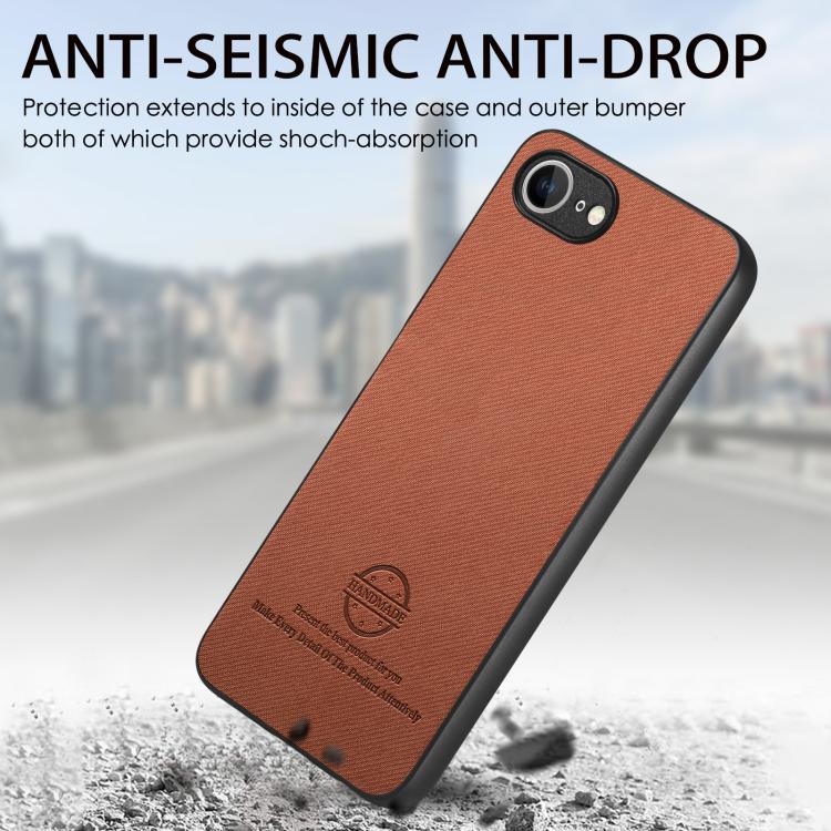 For iPhone 16e Twill Fabric Leather Skin Back Phone Case(Brown)