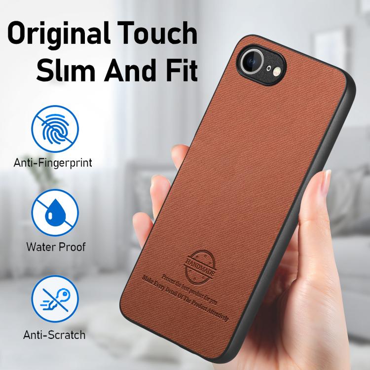 For iPhone 16e Twill Fabric Leather Skin Back Phone Case(Brown)
