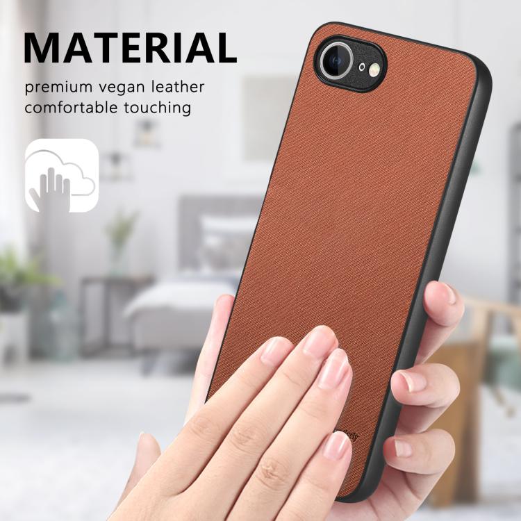 For iPhone 16e Twill Fabric Leather Skin Back Phone Case(Brown)
