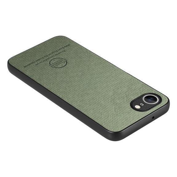 For iPhone 16e Twill Fabric Leather Skin Back Phone Case(Green)