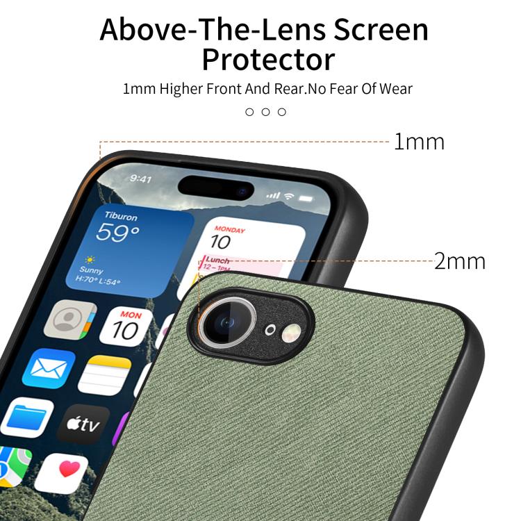 For iPhone 16e Twill Fabric Leather Skin Back Phone Case(Green)