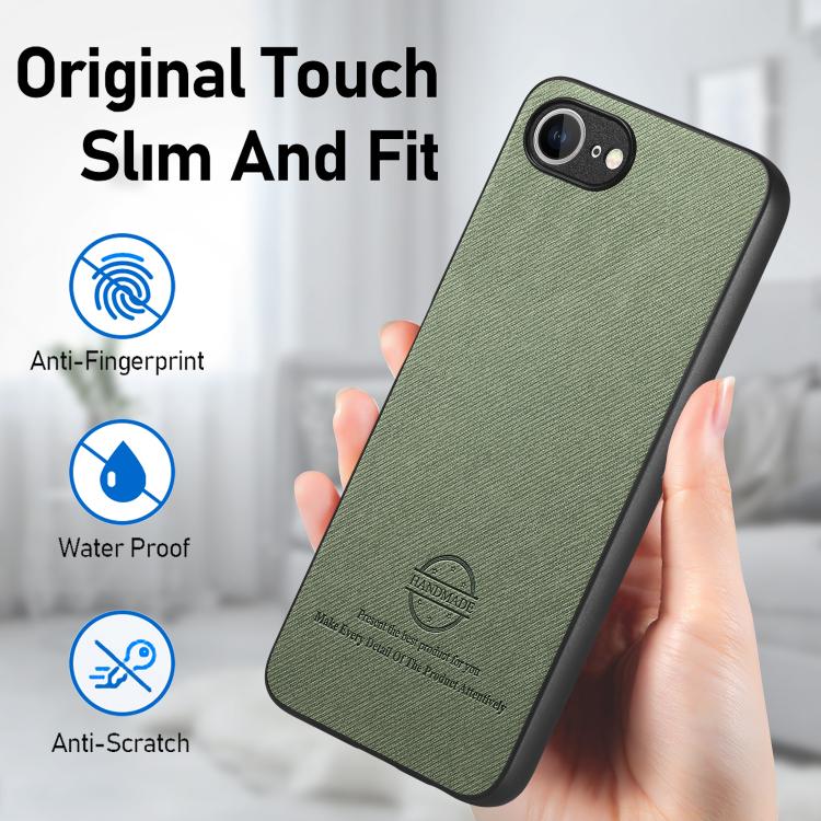 For iPhone 16e Twill Fabric Leather Skin Back Phone Case(Green)