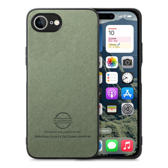 For iPhone 16e Twill Fabric Leather Skin Back Phone Case(Green)