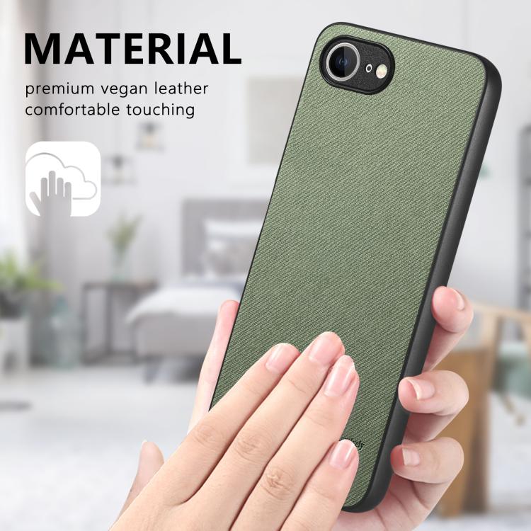 For iPhone 16e Twill Fabric Leather Skin Back Phone Case(Green)