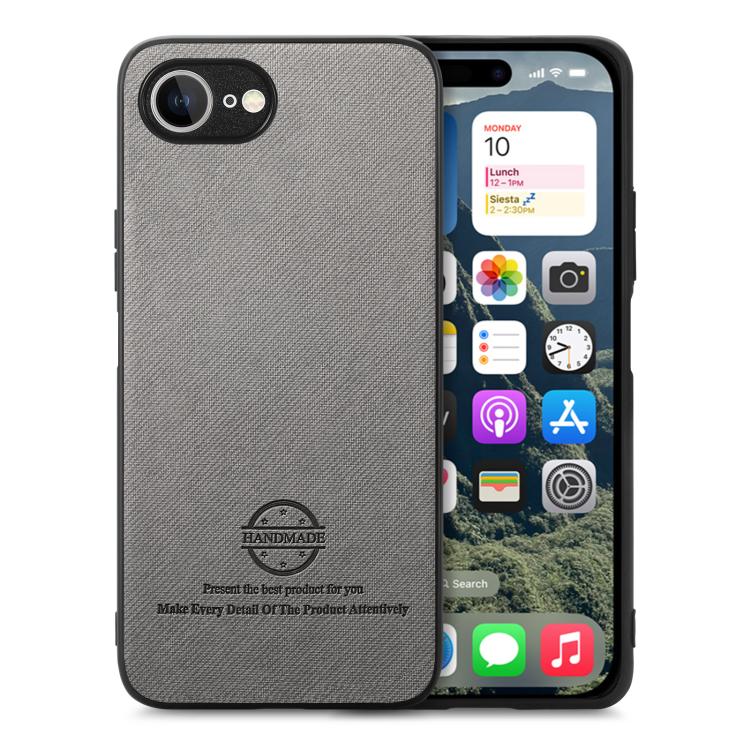 For iPhone 16e Twill Fabric Leather Skin Back Phone Case(Gray)