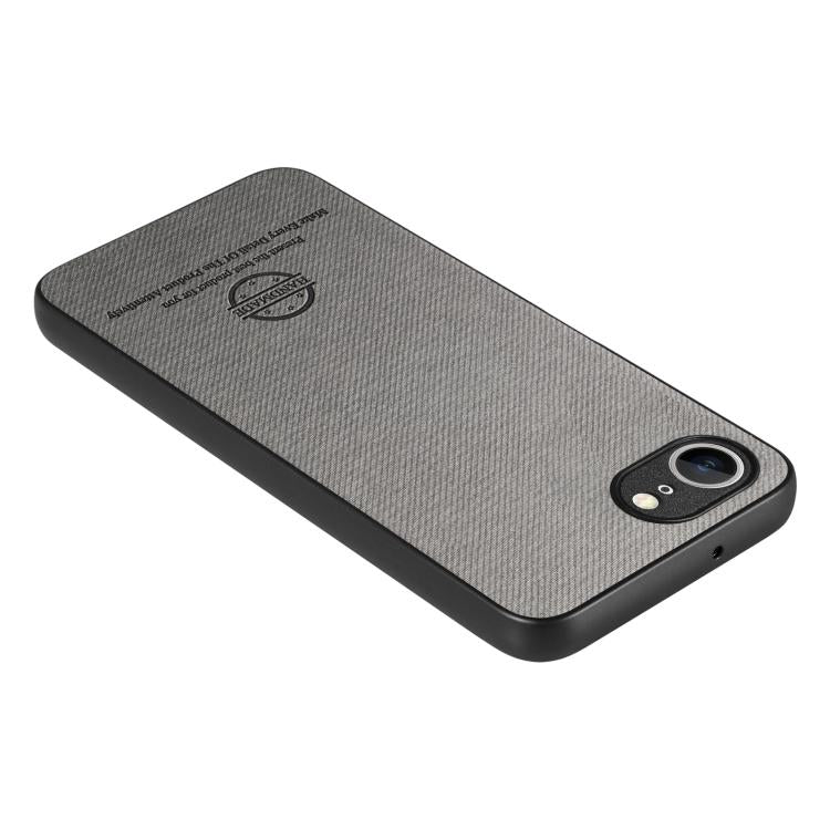 For iPhone 16e Twill Fabric Leather Skin Back Phone Case(Gray)