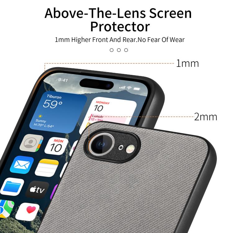 For iPhone 16e Twill Fabric Leather Skin Back Phone Case(Gray)