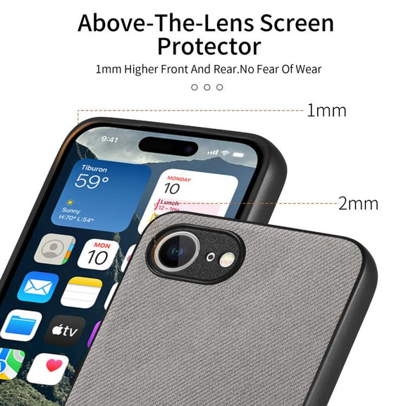 For iPhone 16e Twill Fabric Leather Skin Back Phone Case(Gray)