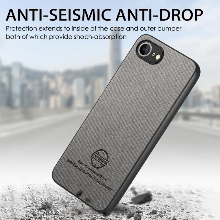 For iPhone 16e Twill Fabric Leather Skin Back Phone Case(Gray)