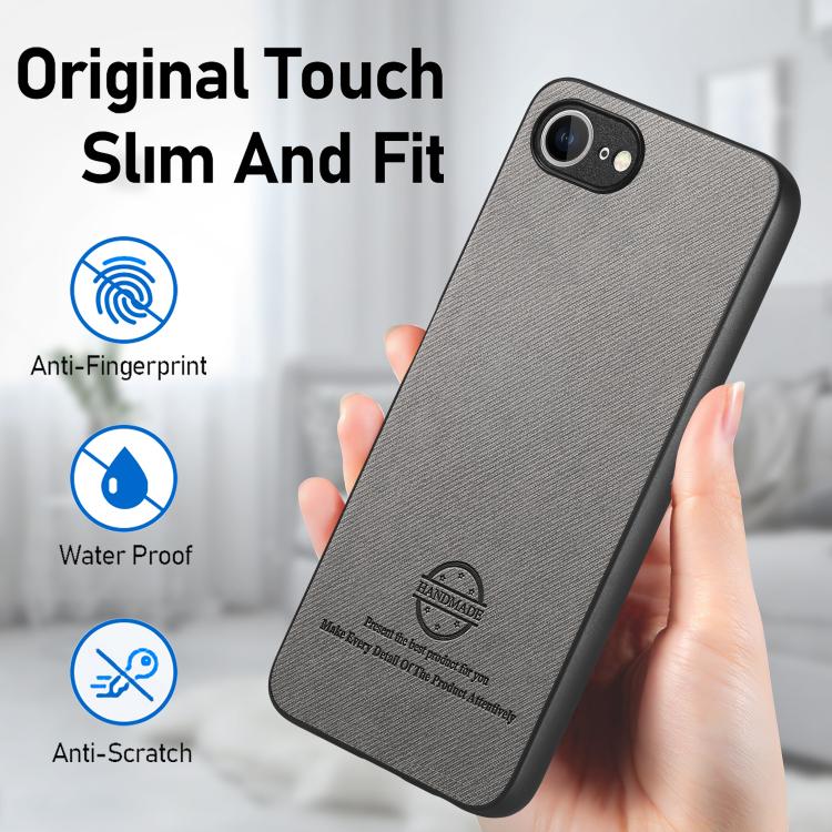 For iPhone 16e Twill Fabric Leather Skin Back Phone Case(Gray)