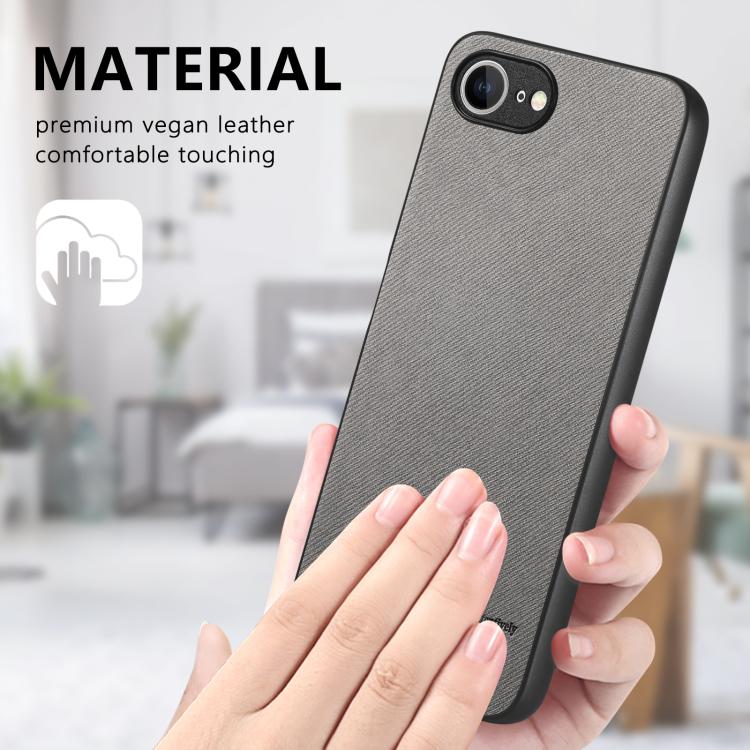 For iPhone 16e Twill Fabric Leather Skin Back Phone Case(Gray)