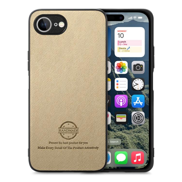 For iPhone 16e Twill Fabric Leather Skin Back Phone Case(Khaki)