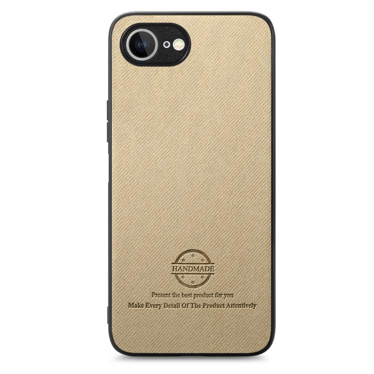 For iPhone 16e Twill Fabric Leather Skin Back Phone Case(Khaki)
