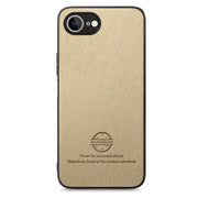 For iPhone 16e Twill Fabric Leather Skin Back Phone Case(Khaki)