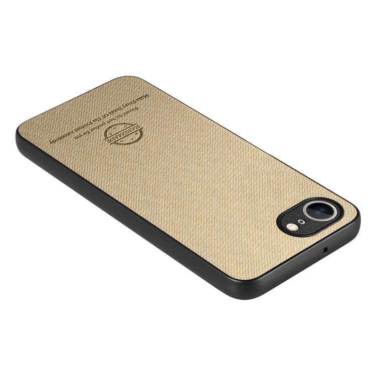 For iPhone 16e Twill Fabric Leather Skin Back Phone Case(Khaki)
