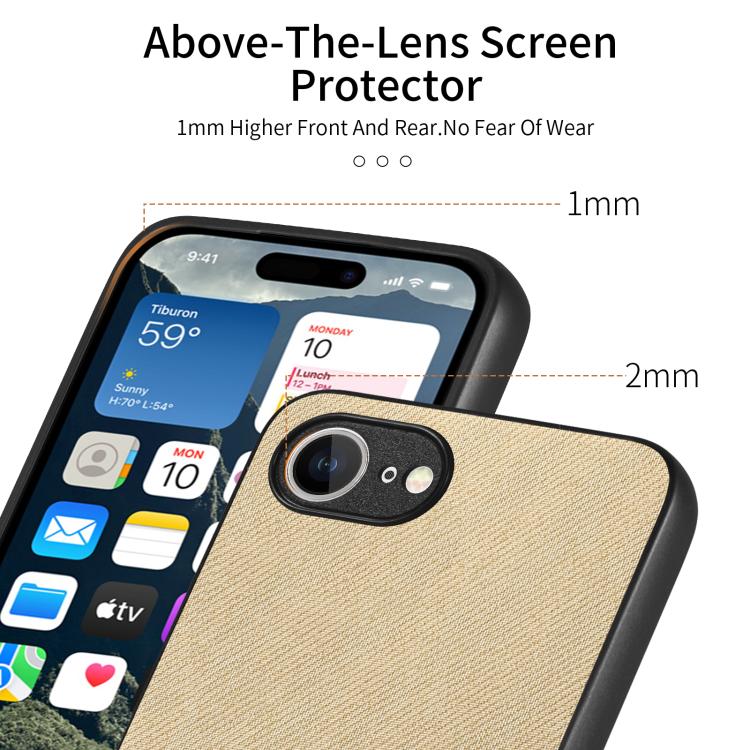 For iPhone 16e Twill Fabric Leather Skin Back Phone Case(Khaki)
