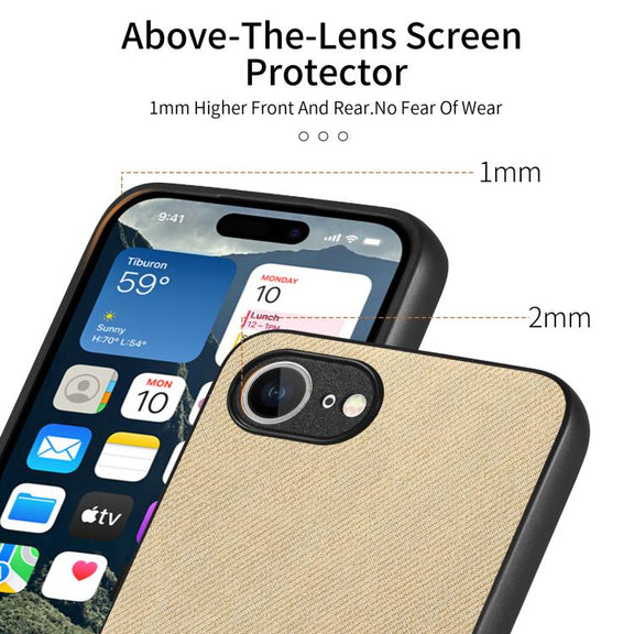 For iPhone 16e Twill Fabric Leather Skin Back Phone Case(Khaki)