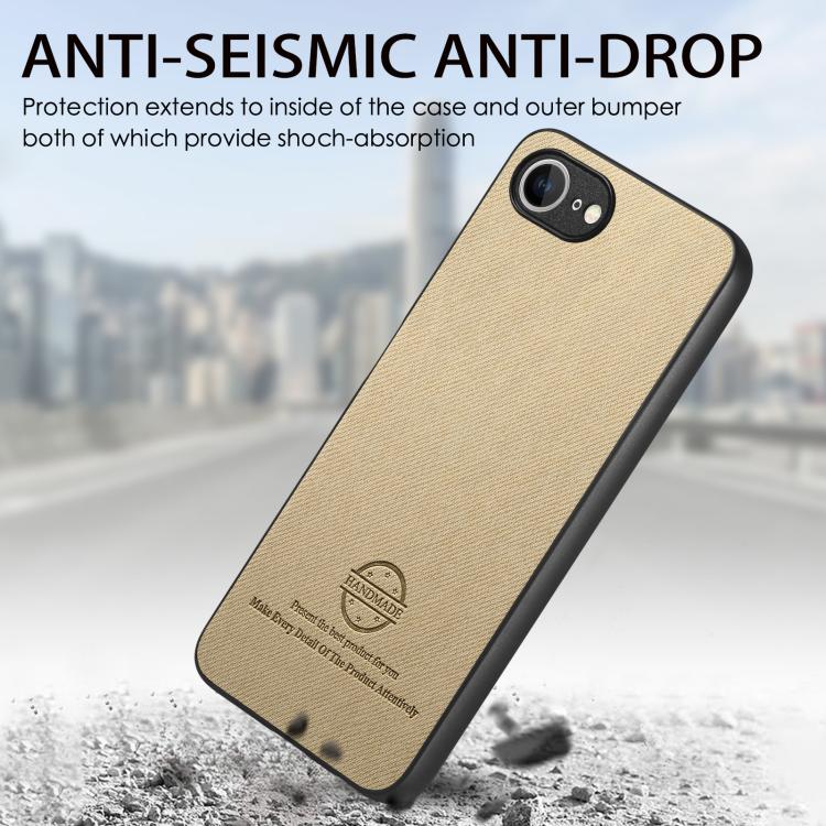 For iPhone 16e Twill Fabric Leather Skin Back Phone Case(Khaki)