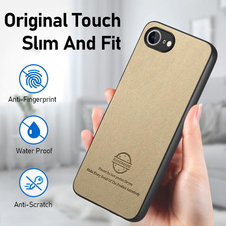 For iPhone 16e Twill Fabric Leather Skin Back Phone Case(Khaki)