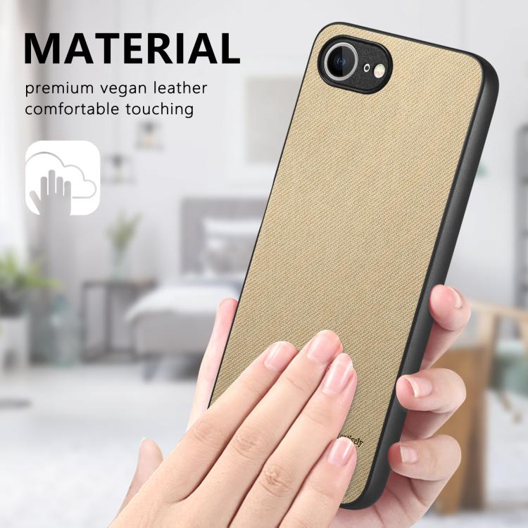 For iPhone 16e Twill Fabric Leather Skin Back Phone Case(Khaki)